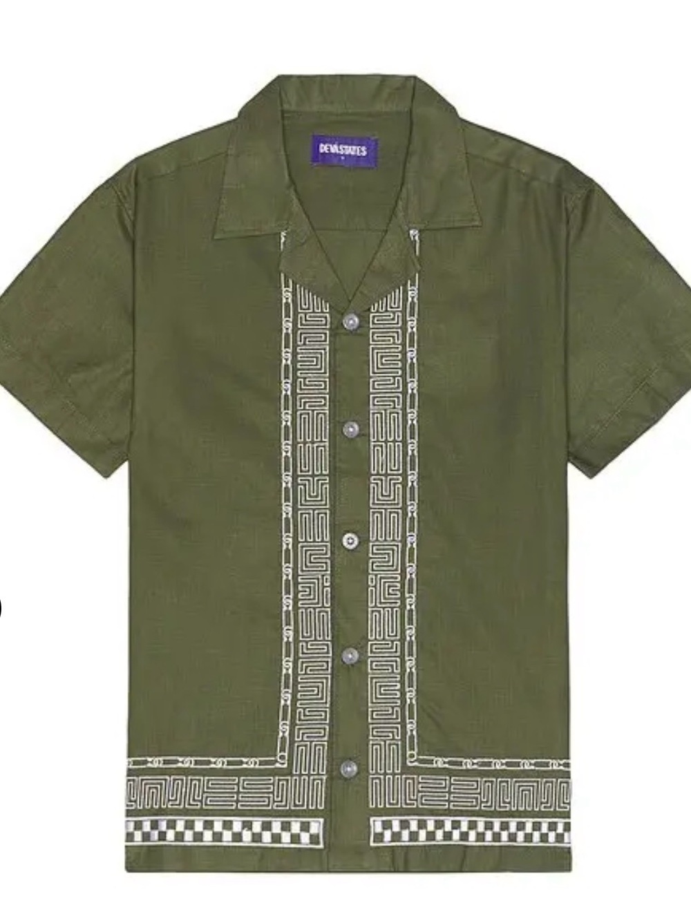 Olive Geometric-Trim Short Sleeve Shirt